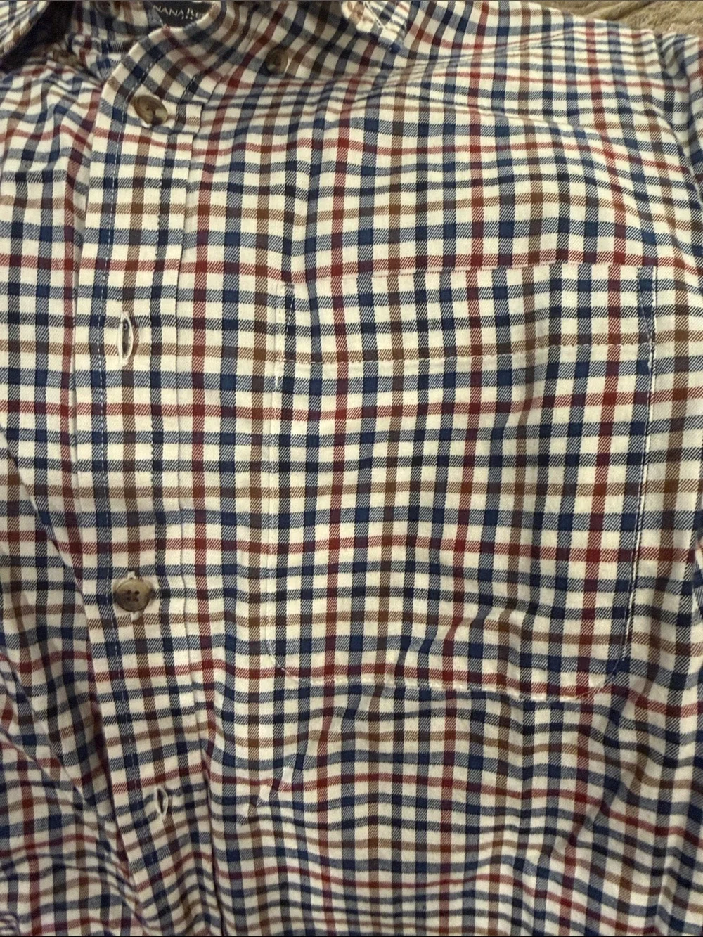 Banana Republic Plaid Button-Down Shirt in Blue, Red, and White